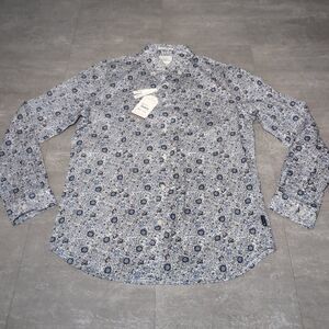 Ben Sherman Mens Medium Button Down Stretch Dress Shirt White Floral NWT